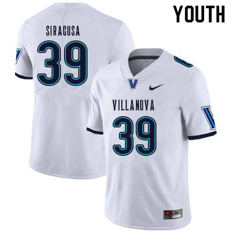 Youth #39 Anthony Siragusa Villanova Wildcats College Football Jerseys Sale-White - Click Image to Close